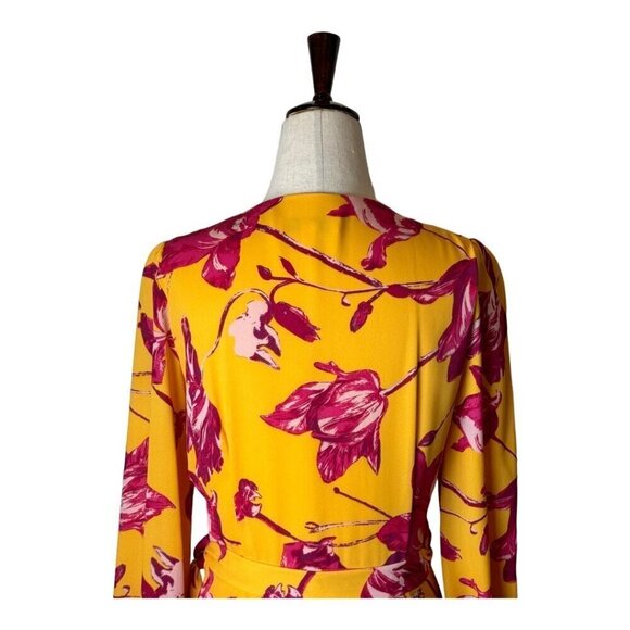 Color Me Courtney Dress Womens Small Yellow Red Floral Print Eleanor Wrap Midi - Picture 5 of 12